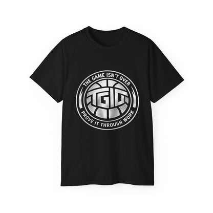 Arabic Calligraphy Tee — "The Game Isn't Over" Gold Script T-Shirt
